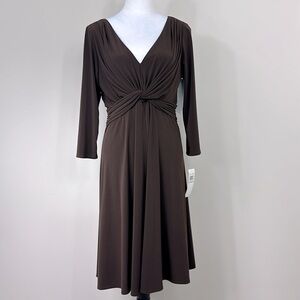 Brand new Maggy Boutique Knit Dress Faux Wrap Brown Midi Length Size 8